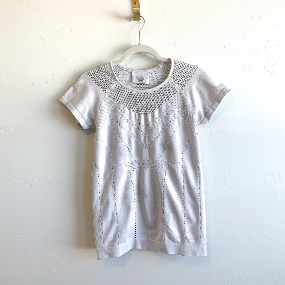 Athleta Perforated White Short Sleeve Tee Shirt